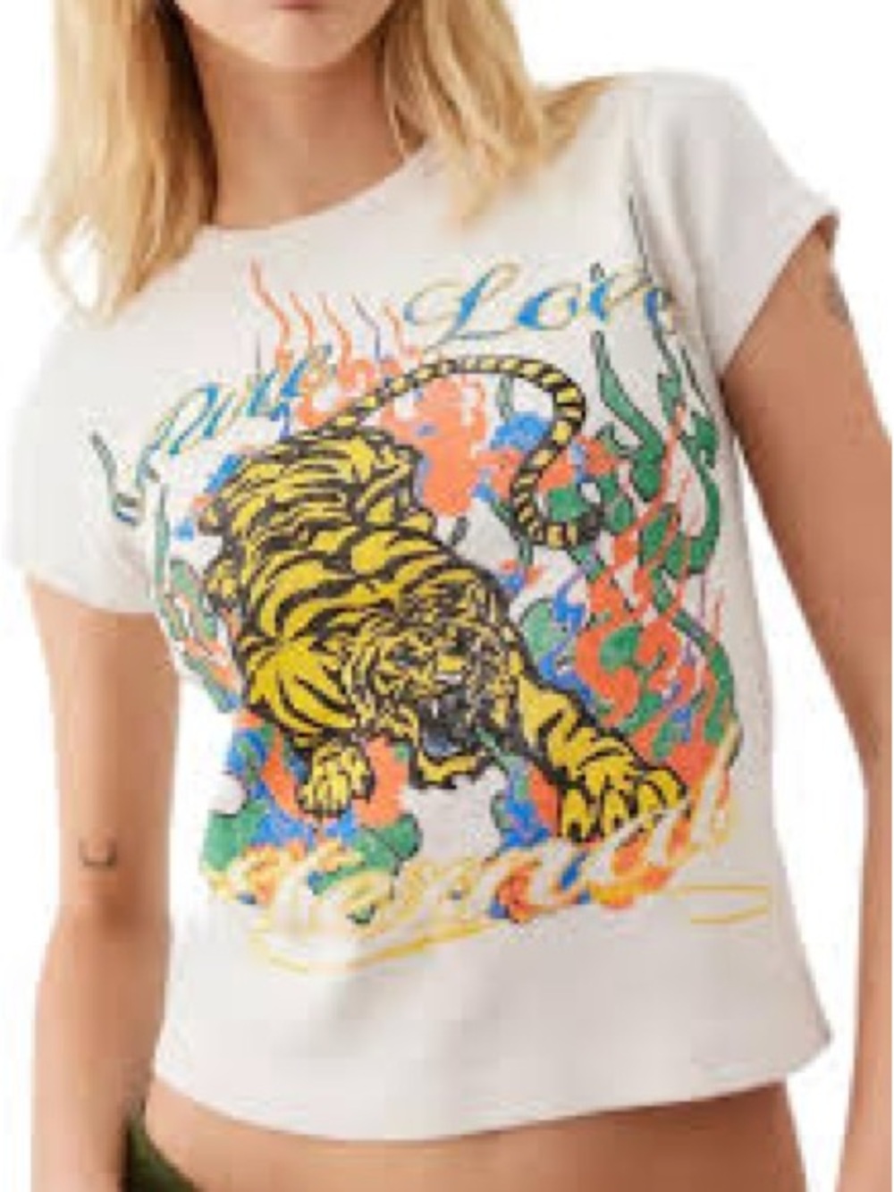 Urban Outfitters White Graphic Tee with Yellow Tiger